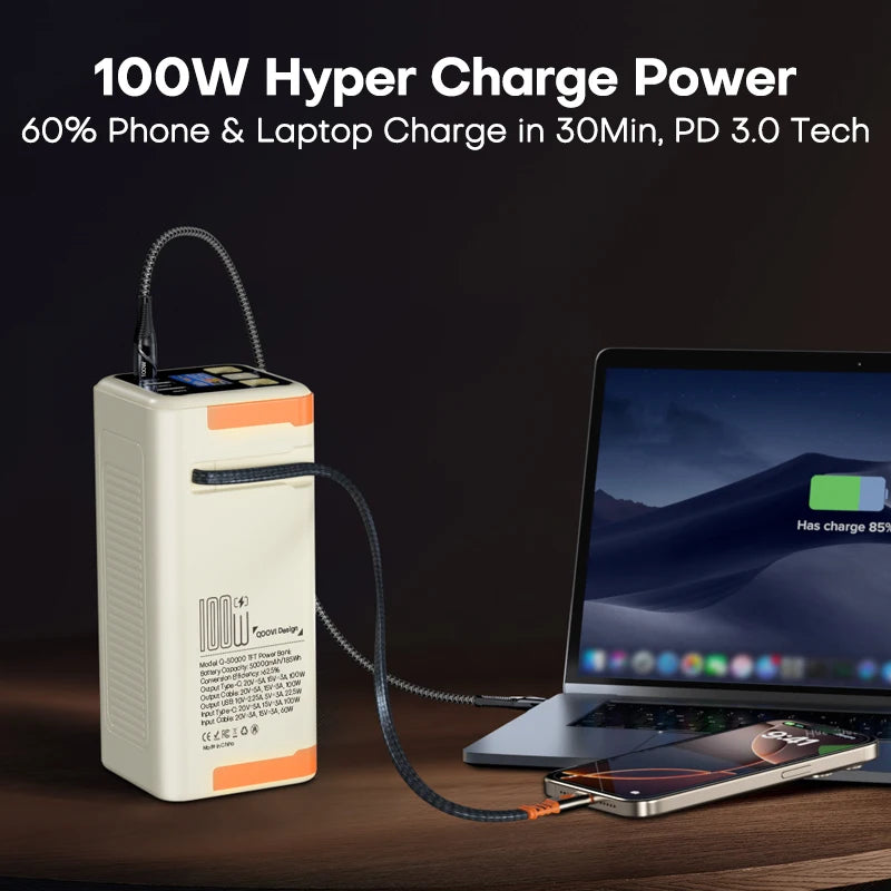 50000Mah Power Bank PD 100W Fast Charging Portable Large Battery Capacity Power Station for Iphone Laptop Samsung Xiaomi