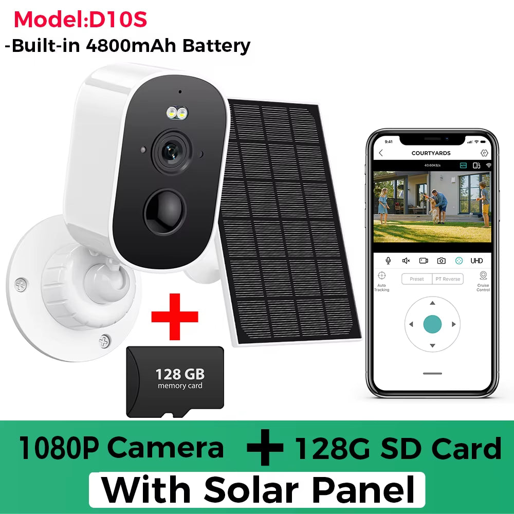 1080P Wifi Camera Solar Outdoor Wireless Battery Powered Bullet Security Camera PIR Motion Alarm Cloud Storage Two Way Audio