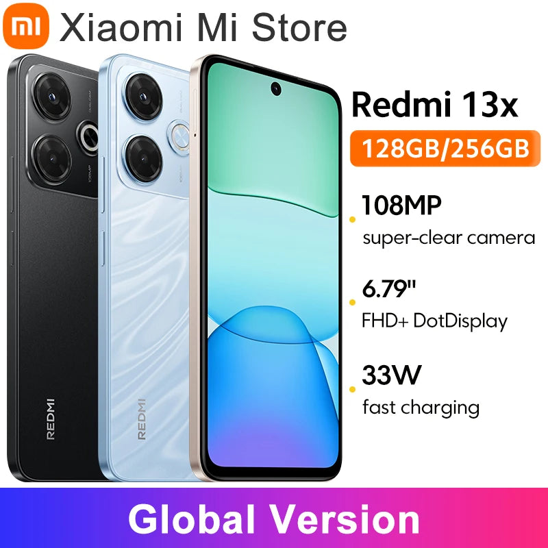 Global Version Redmi 13X Smartphone MTK Helio G91 Ultra 108MP Super Clear Camera 6.79" FHD+ Display 33W Fast Charging