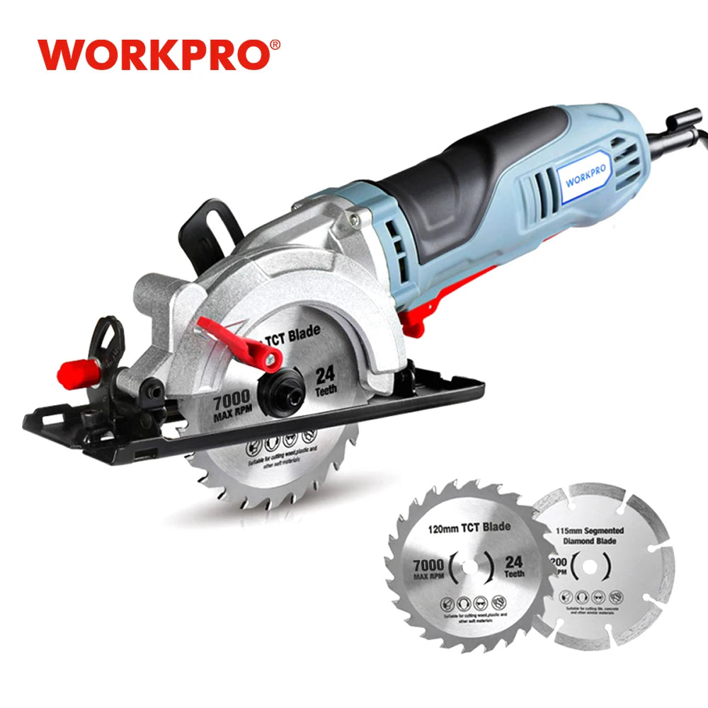 750W Mini Circular Saw with 2Pc Saw Blades for Cutting Tiles Plastics 5200Rpm Portable DIY Woodwork Power Tool Carpentry