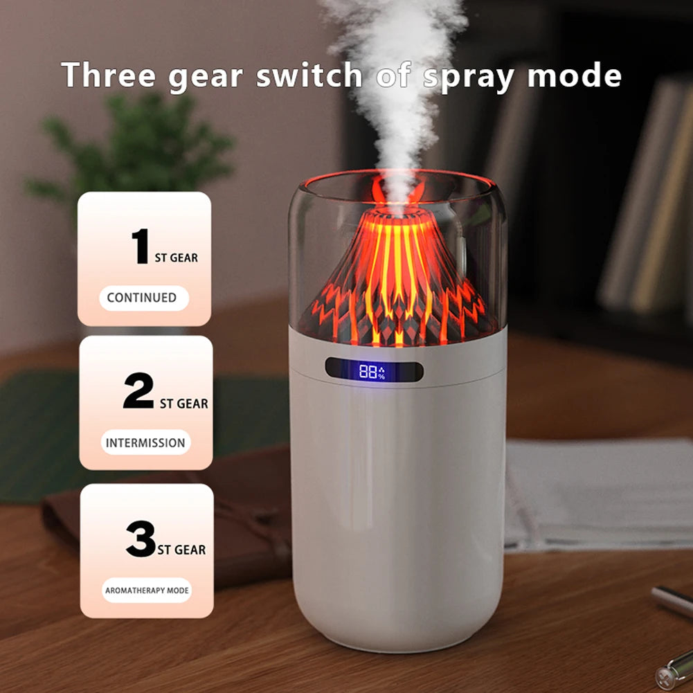 Volcano-Shaped Car Air Humidifier Colorful Night Light Aroma Essential Oil Diffuser USB Plug-In/Battery Charging for Home Office