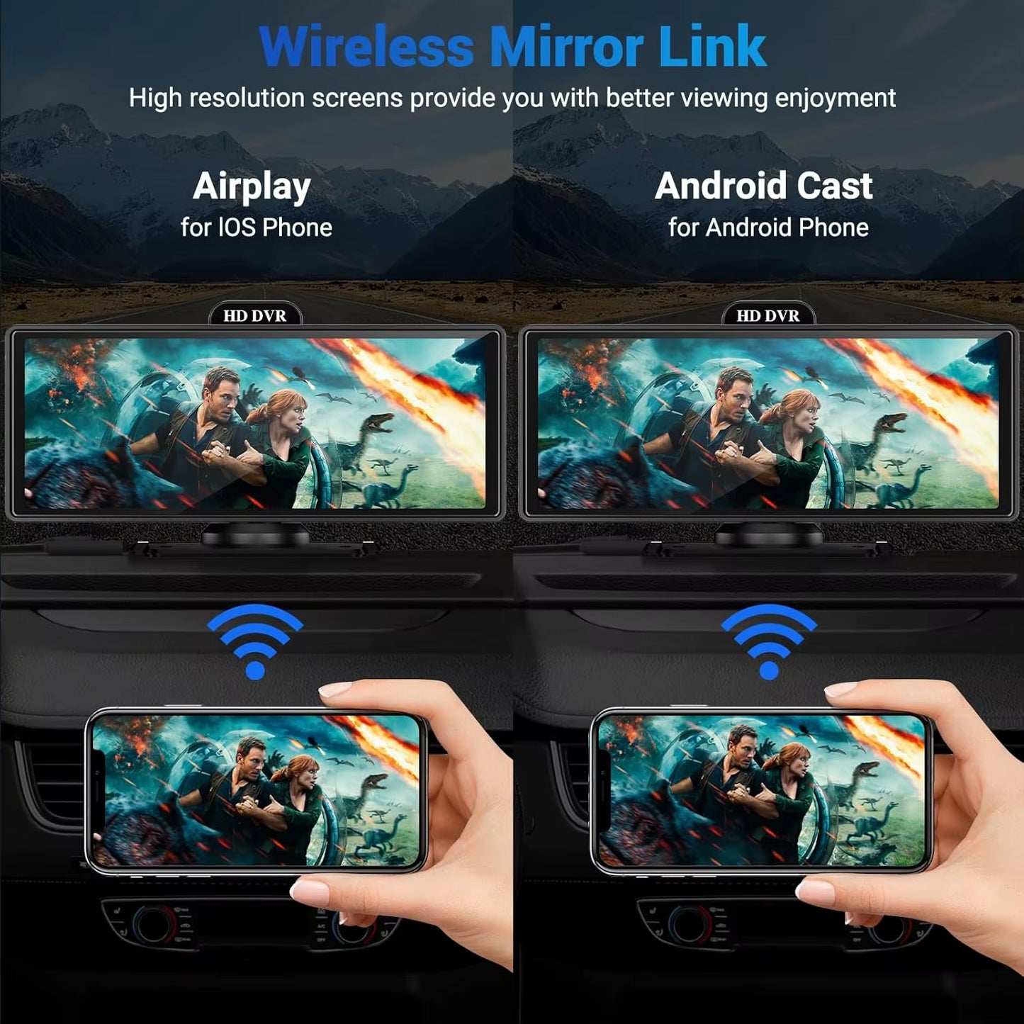 10/11.26 Inch 4K DVR Wireless Carplay & Android Auto Dash Cam Bluetooth Audio GPS Navigation Dashboard Dual Lens Video Recorder
