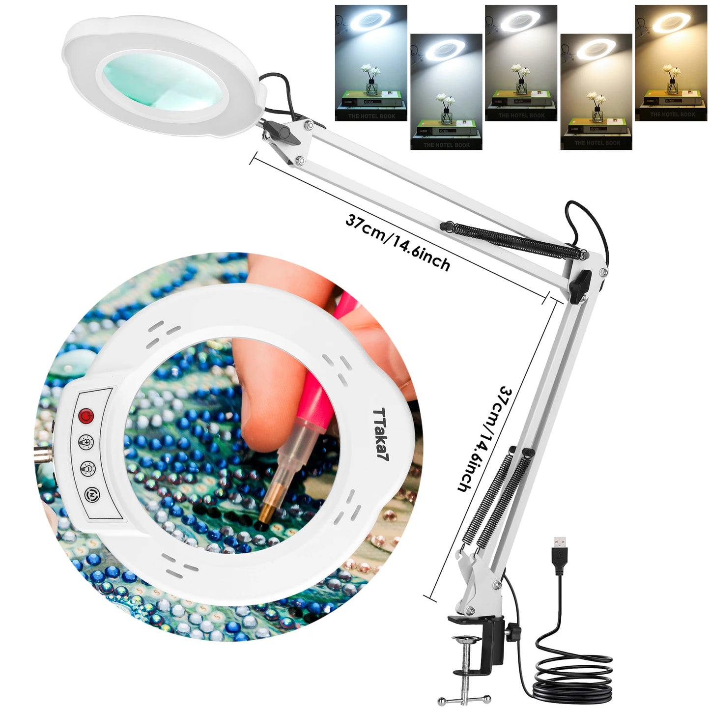 72LED 8X/10X NEW Illuminated Magnifier USB 3 Colors LED Magnifying Glass for Soldering Iron Repair/Table Lamp/Skincare Beauty