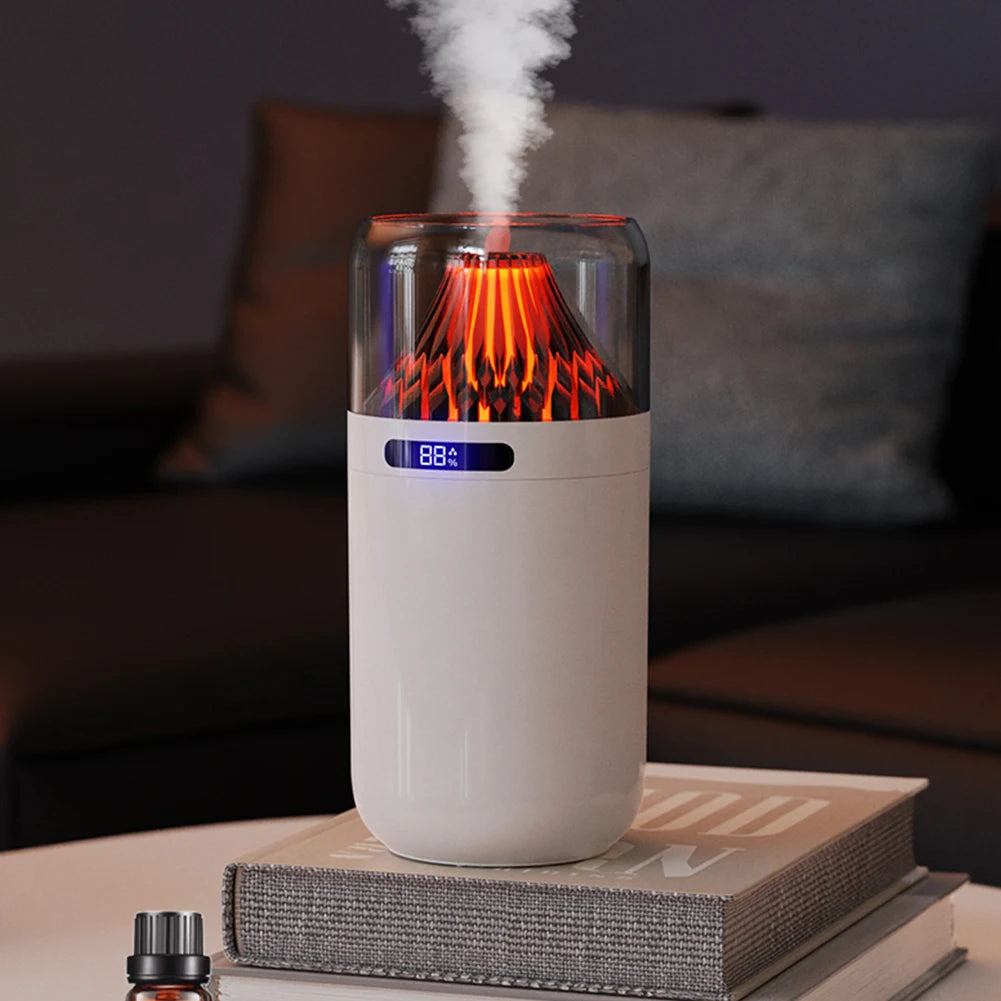 Volcano-Shaped Car Air Humidifier Colorful Night Light Aroma Essential Oil Diffuser USB Plug-In/Battery Charging for Home Office