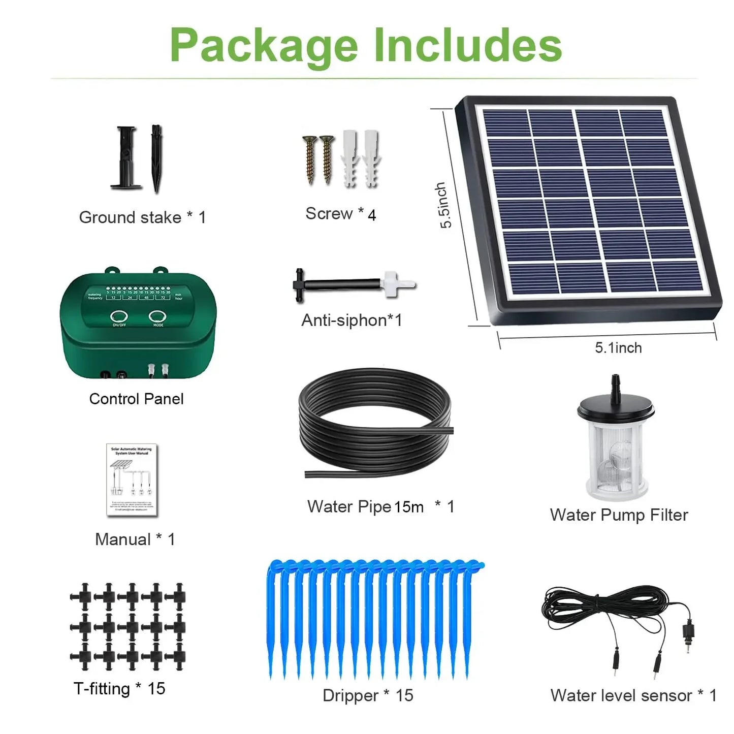 Solar Intelligent Irrigation Kit 6V 2W with Built-In 1800Mah Battery Irrigation for Potted Plants DIY Timed Watering Device