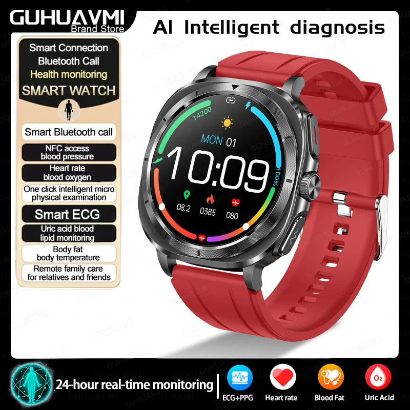 2025New HOT Nursing Grade Health Watch Uric Acid Blood Pressure Blood Oxygen Body Analysis Body Fat Smartwatch ECG+PPG Clock Men