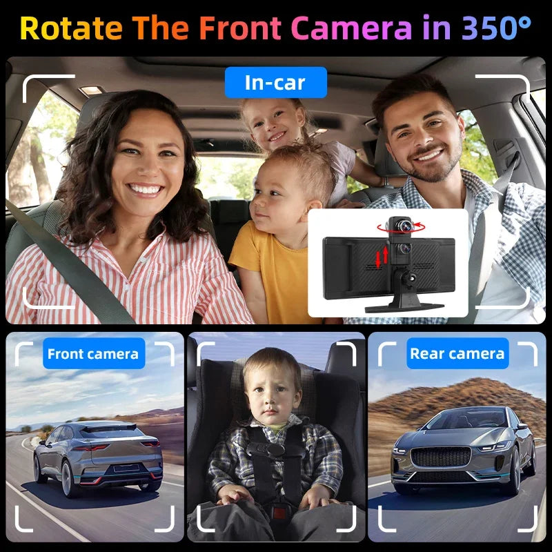 7"/10.26" 4K Dash Cam Wireless Carplay Android Auto 350° Rotating Lens Car DVR GPS Navigation Dashboard Video Recorder Bluetooth