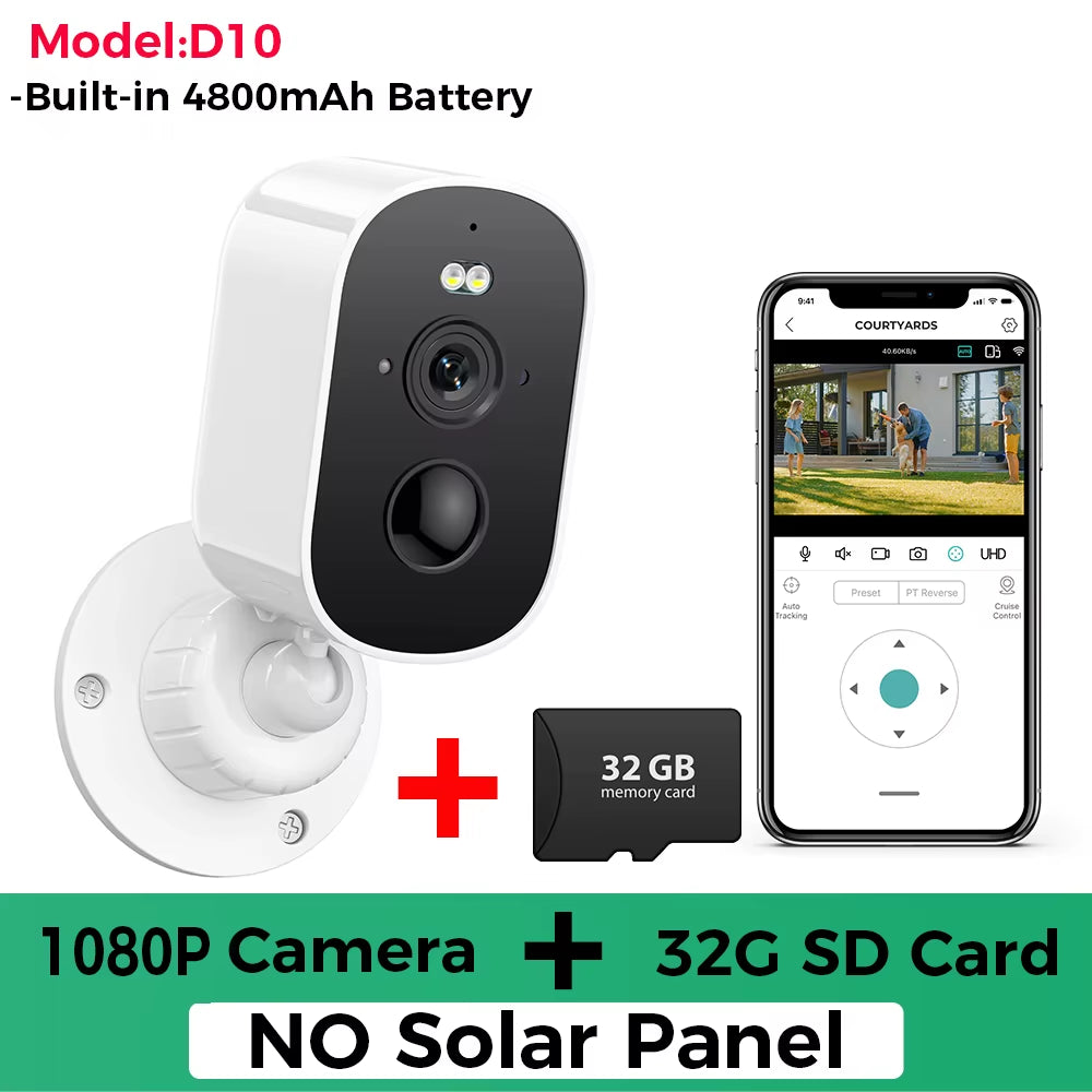 1080P Wifi Camera Solar Outdoor Wireless Battery Powered Bullet Security Camera PIR Motion Alarm Cloud Storage Two Way Audio
