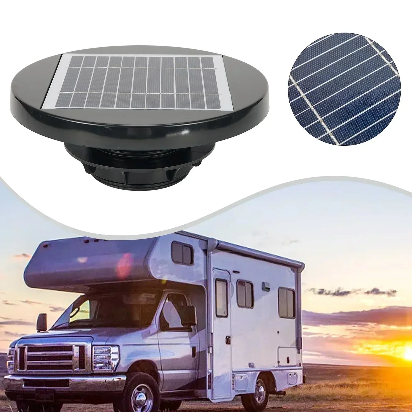 1X RV Solar Powered Ceiling Vent Solar Exhaust Fan RV Roof Fan Ventilator Vent for Marine Camper Shed Trailer Replace Parts