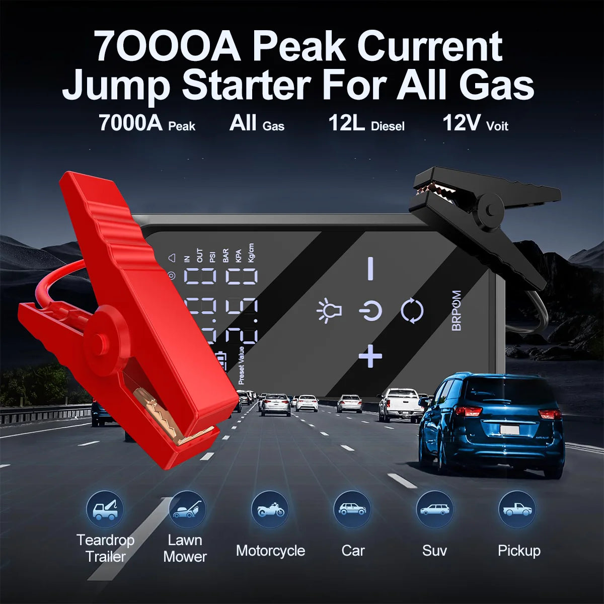 7000A Car Jump Starter 26800Mah Power Bank 150PSI Pump Air Compressor Emergency Battery Booster Power Bank Start