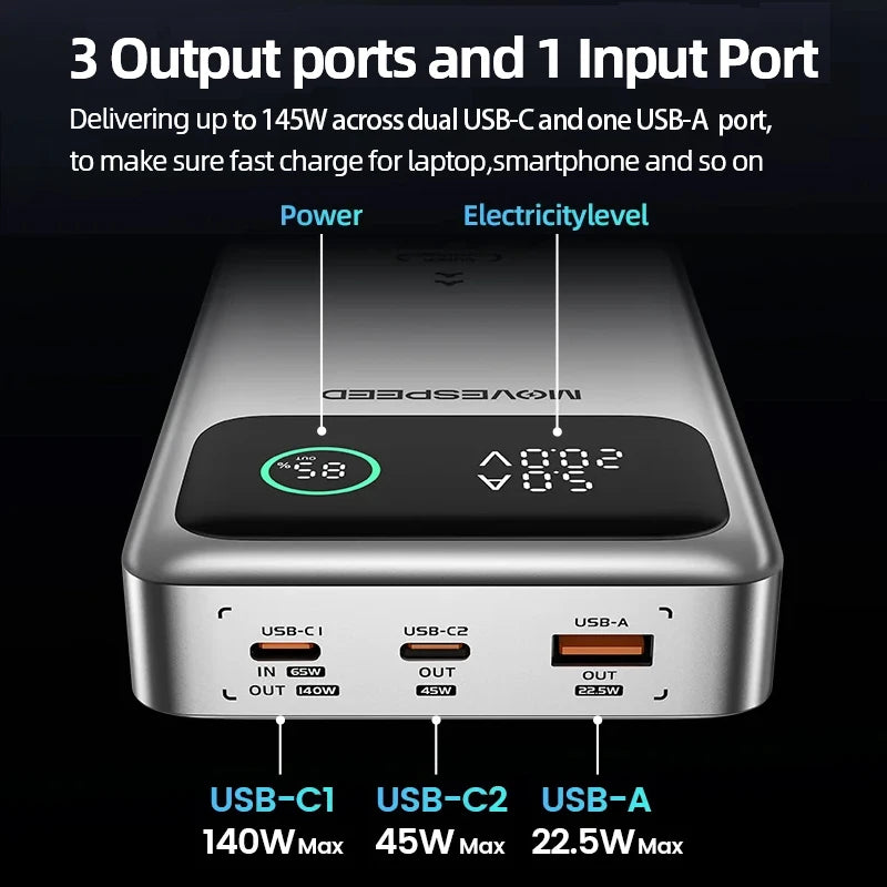 M25Pro 140W Power Bank 25000Mah Type C Fast Charge Portable External Battery 100W Powerbank for Iphone Macbook Laptop