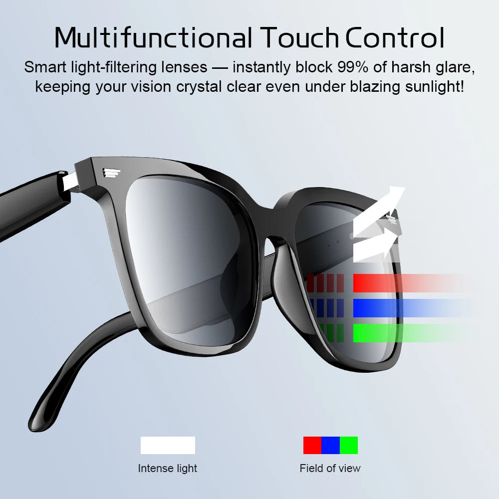 AI Sunglasses Wireless Bluetooth Earphones Stereo Sound Earbuds Touch Control Wireless Headphones Sports Headsets with HD Call