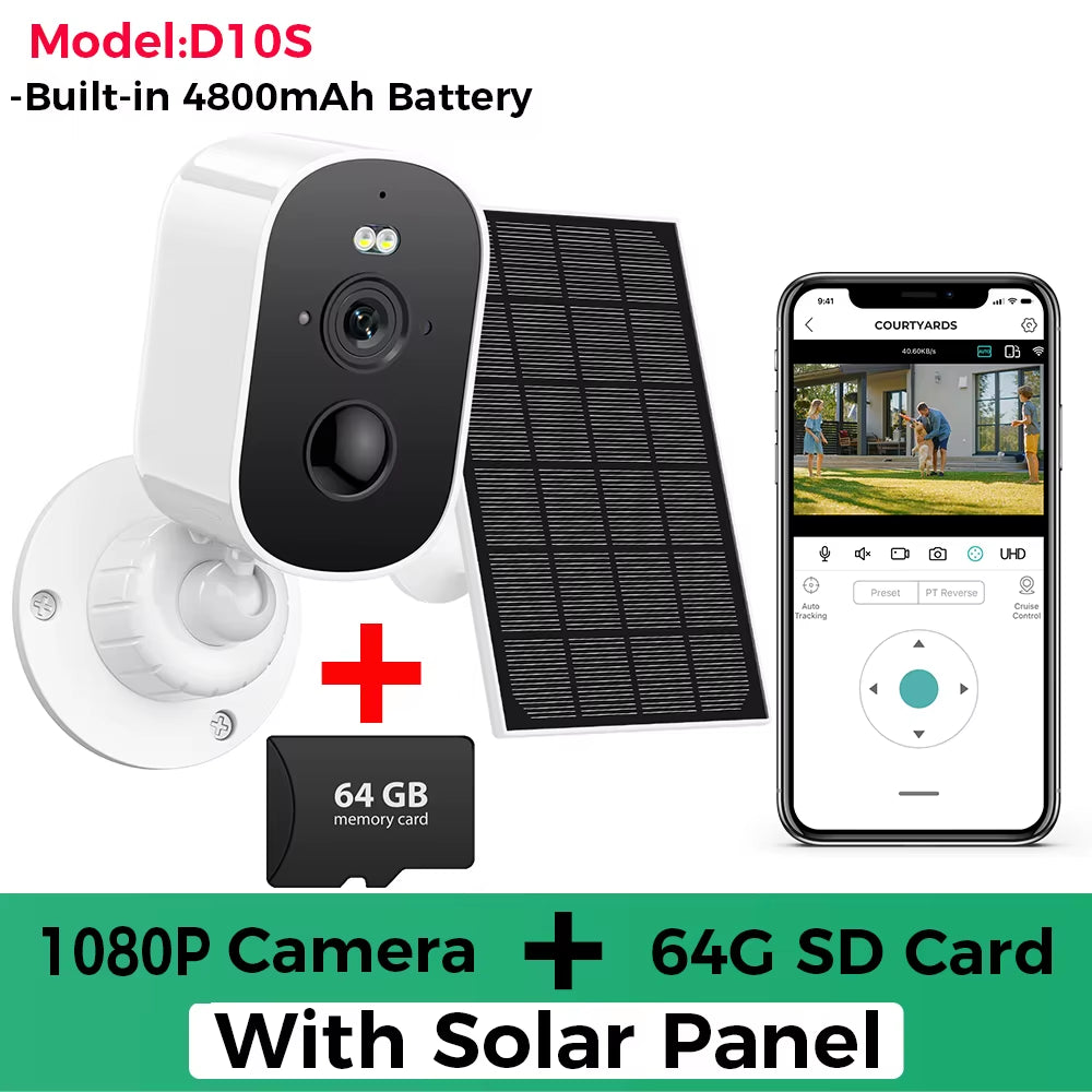 1080P Wifi Camera Solar Outdoor Wireless Battery Powered Bullet Security Camera PIR Motion Alarm Cloud Storage Two Way Audio