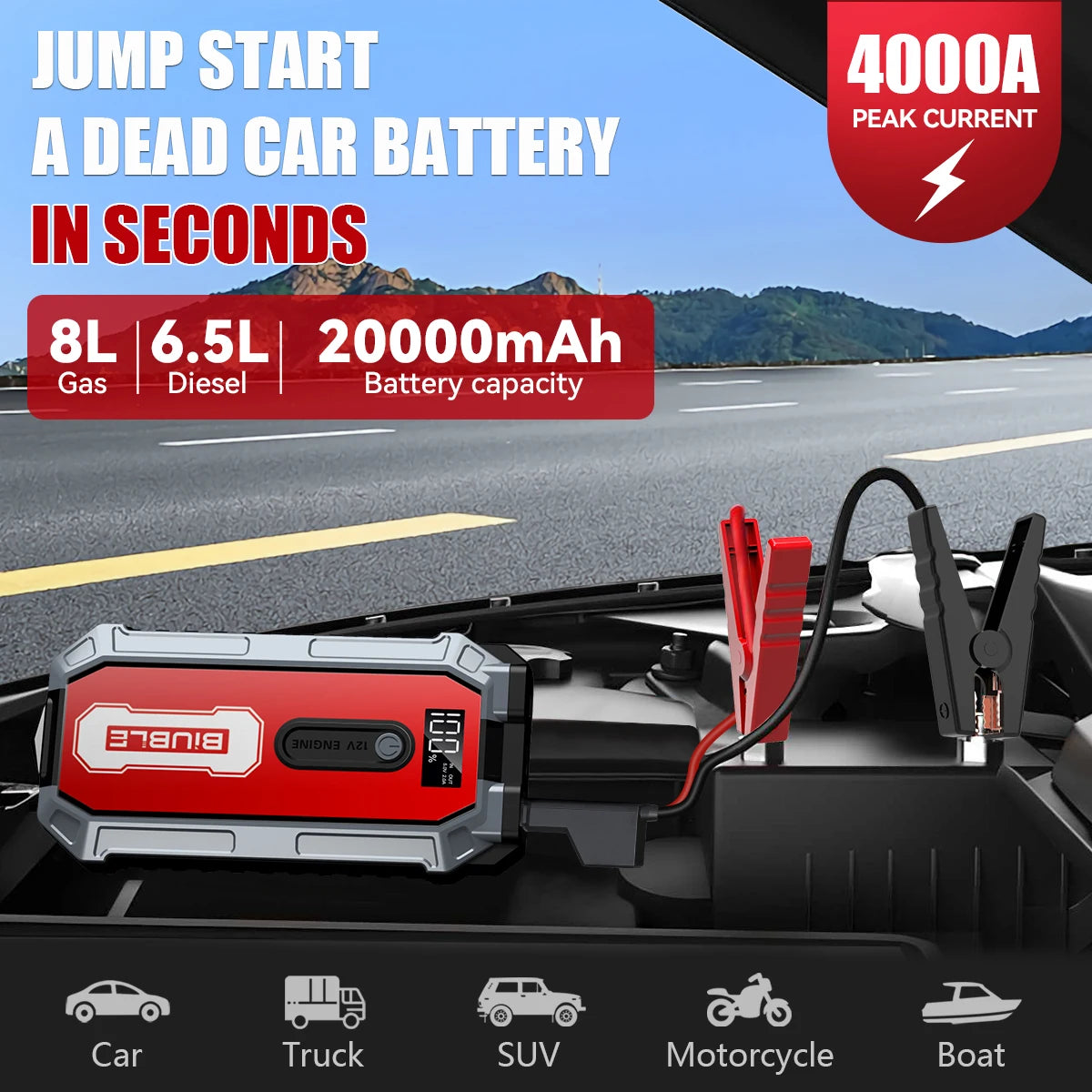 Power Bank 4000A Jump Starter Portable Charger Car Booster 12V Starting Device Power Bank Car Battery Booster Charger Forpetrol