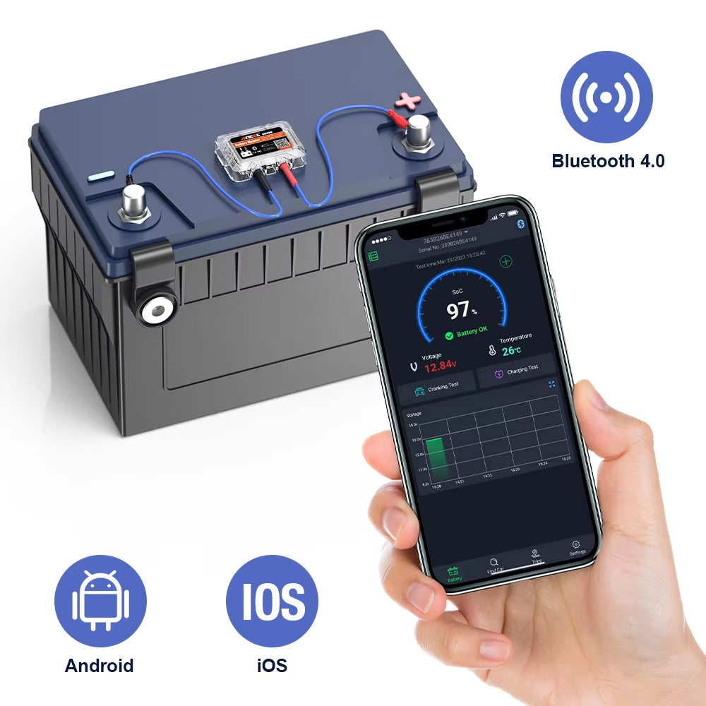 BM200 12V Battery Monitor Wireless Bluetooth Car Battery Health APP Monitoring Battery Tester Tools for Android IOS