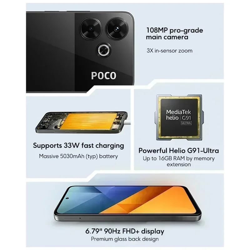 【World Premiere】 M6 Smartphone Global Version NFC Mediatek Helio G91-Ultra 6.79" 90Hz FHD+ Display 33W Fast Charging