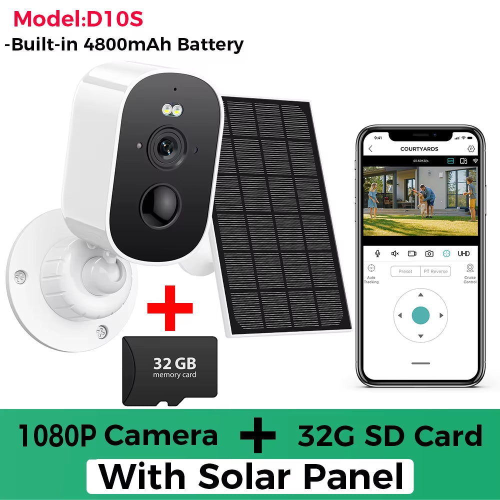 1080P Wifi Camera Solar Outdoor Wireless Battery Powered Bullet Security Camera PIR Motion Alarm Cloud Storage Two Way Audio