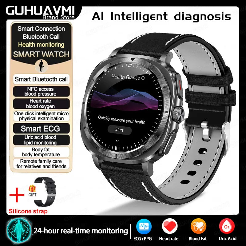 2025New HOT Nursing Grade Health Watch Uric Acid Blood Pressure Blood Oxygen Body Analysis Body Fat Smartwatch ECG+PPG Clock Men