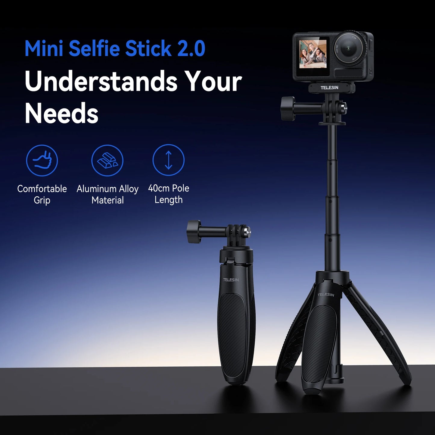 Mini Quick Release Selfie Stick Tripod Portable Adjustable Length for Gopro Insta360 DJI Osmo Action Action Camera