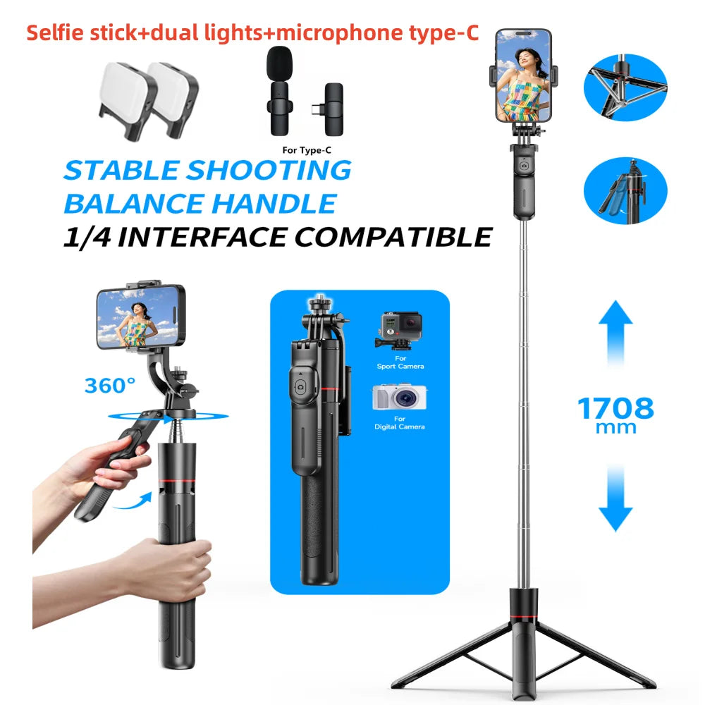 Monopod Remote Shutter with Fill Light for Iphone Samsung Xiaomi Phone Holder Mini Tripod Wireless Bluetooth Selfie Stick