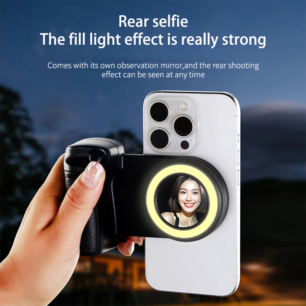 For Magsafe Bluetooth-Compatible Shutter Phone Holder Camera Handle Grip Selfie Stablizer with Fill Light for Android Iphone 16