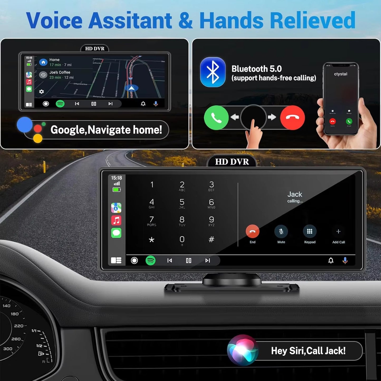 10/11.26 Inch 4K DVR Wireless Carplay & Android Auto Dash Cam Bluetooth Audio GPS Navigation Dashboard Dual Lens Video Recorder