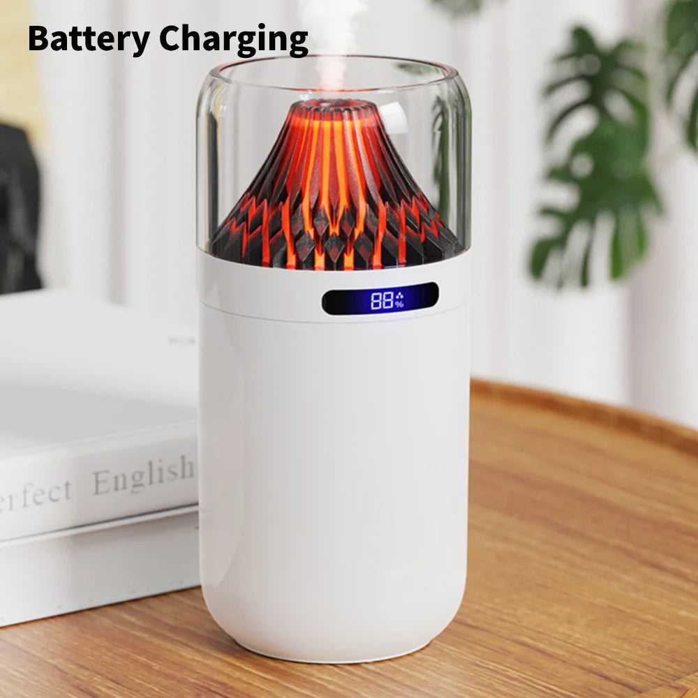 Volcano-Shaped Car Air Humidifier Colorful Night Light Aroma Essential Oil Diffuser USB Plug-In/Battery Charging for Home Office
