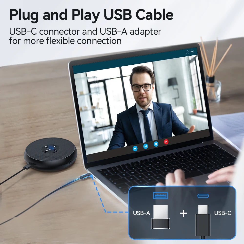 USB Wired Speakerphone Conference Speaker with 2 Mics 360° Voice Pickup Meeting Microphone Zoom Certified for Office/Home