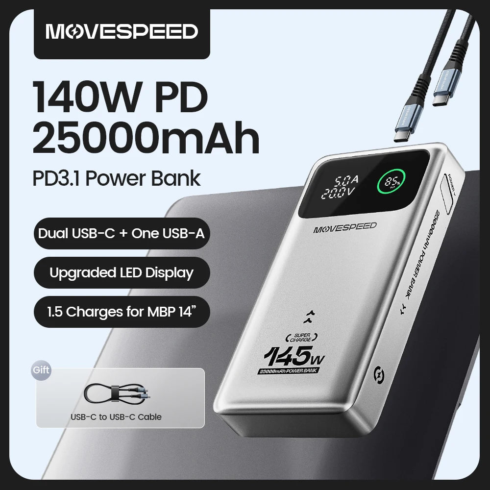 M25Pro 140W Power Bank 25000Mah Type C Fast Charge Portable External Battery 100W Powerbank for Iphone Macbook Laptop