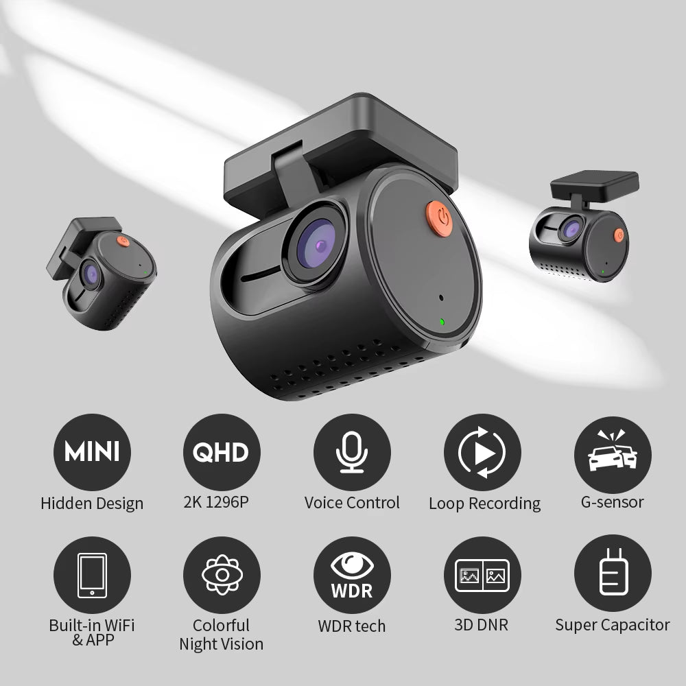 2K Dash Camera for Cars DVR Dash Cam MINI 3 Video Recorder Emergency Voice Control Night Vision Wifi APP Monitor Dashcam