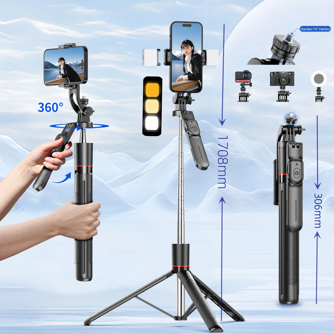 Monopod Remote Shutter with Fill Light for Iphone Samsung Xiaomi Phone Holder Mini Tripod Wireless Bluetooth Selfie Stick