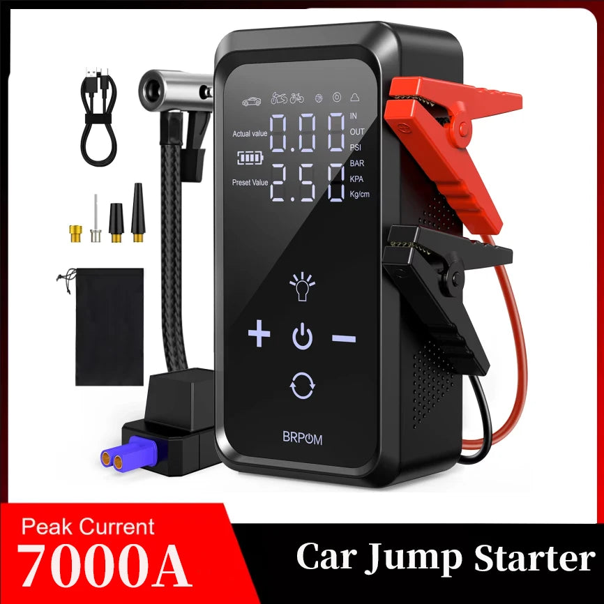 7000A Car Jump Starter 26800Mah Power Bank 150PSI Pump Air Compressor Emergency Battery Booster Power Bank Start