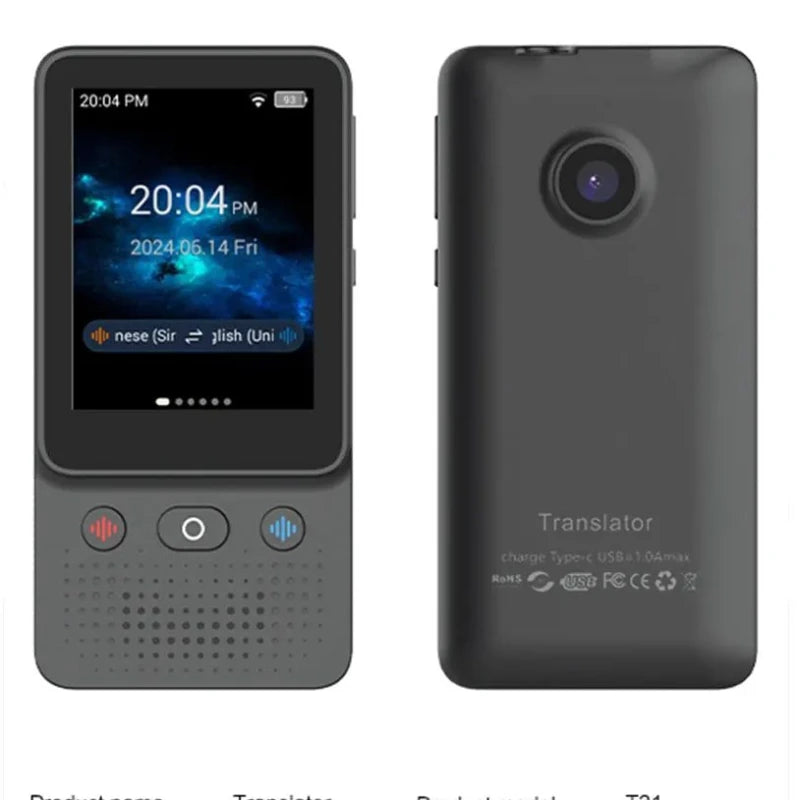 T16 AI Voice Real Time Translator Machine 138 Multi Online Languages Voice-Record 3.1 Inch Big Screen Portable Offline Tradutor