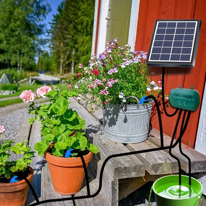 Solar Intelligent Irrigation Kit 6V 2W with Built-In 1800Mah Battery Irrigation for Potted Plants DIY Timed Watering Device
