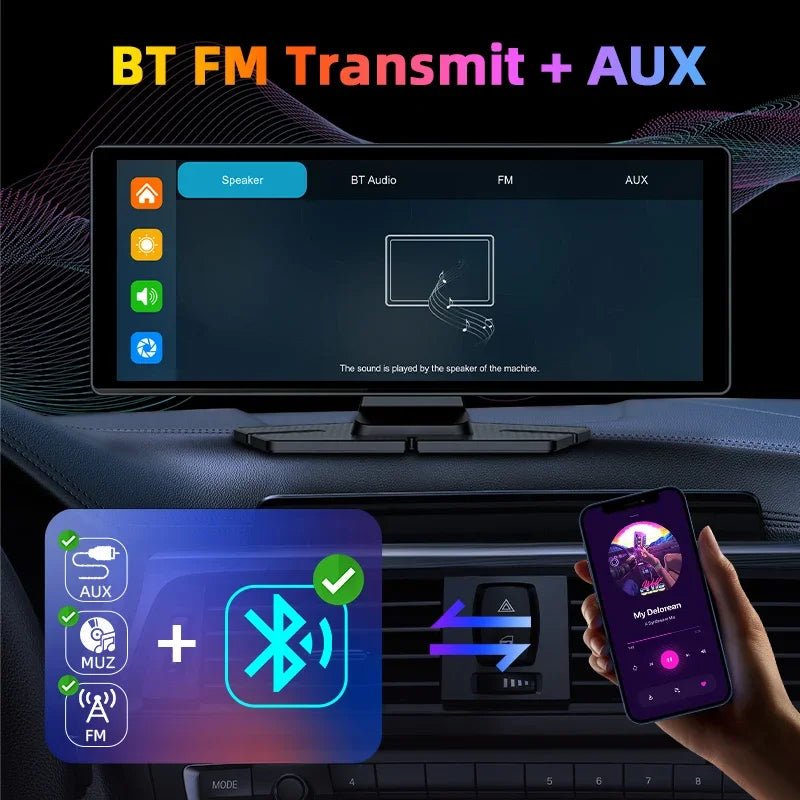 7"/10.26" 4K Dash Cam Wireless Carplay Android Auto 350° Rotating Lens Car DVR GPS Navigation Dashboard Video Recorder Bluetooth