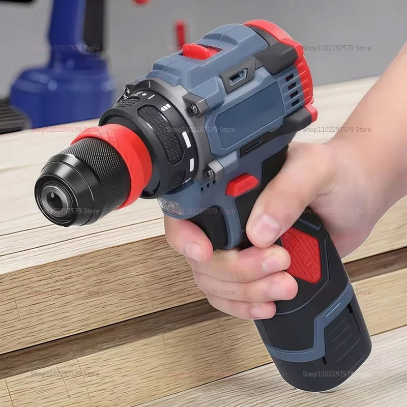 2 in 1 Brushless Electric Impact Drill and Screwdriver Rechargeable Cordless Power Tool for Home DIY and Professional Use
