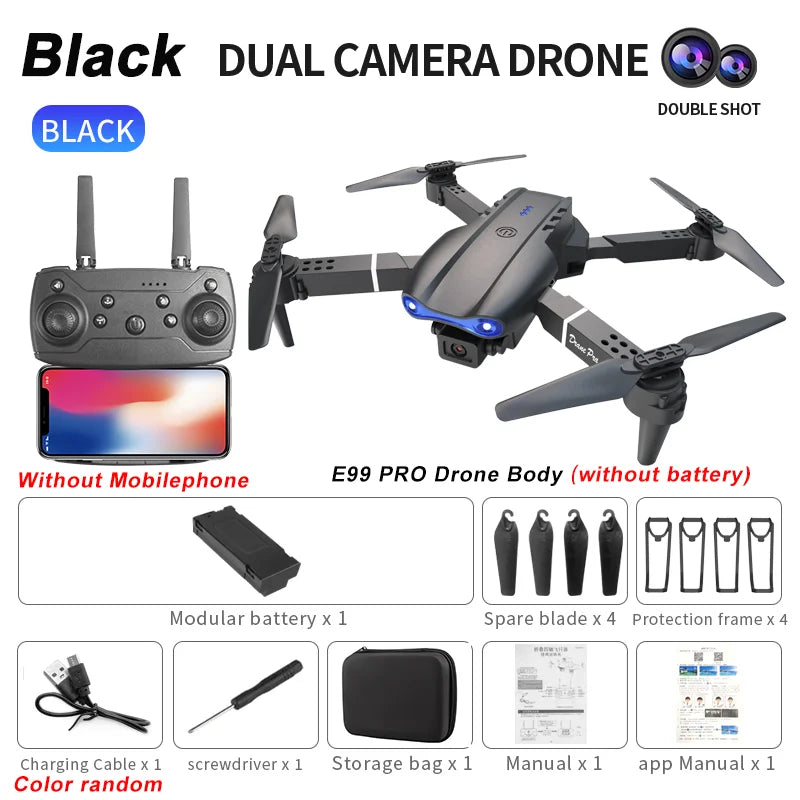 2024 E99Pro RC Drone 4K Professinal with 1080P Wide Angle HD Camera Foldable Helicopter WIFI FPV Height Hold Gift Toy