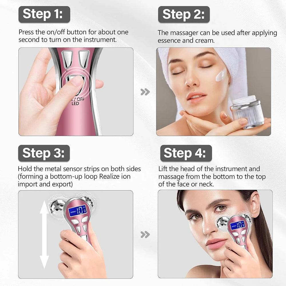 4D EMS Face Massager Roller Microcurrent Vibration Facial V Lifting Massage Devices Beauty Skin Care Tool for Neck Eye Body