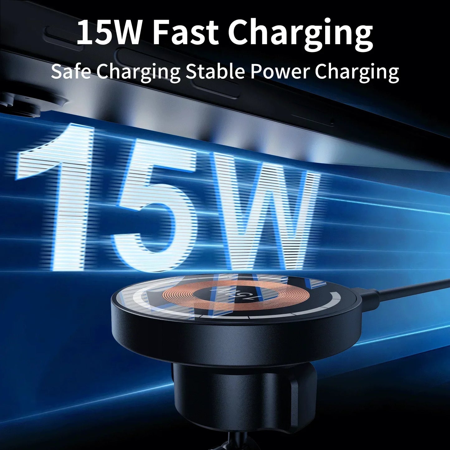 15W Magnetic Car Phone Holder Mount Wireless Charger Rotation Magnetic Car Phone Stand Fast Charging for Iphone 16 15 14 13 12