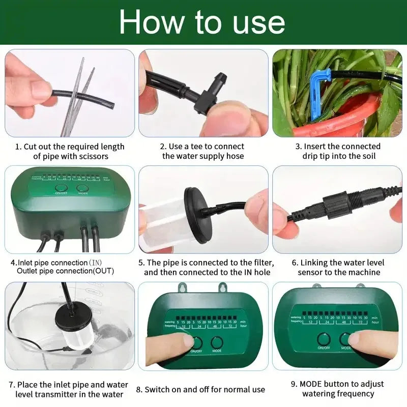 Solar Intelligent Irrigation Kit 6V 2W with Built-In 1800Mah Battery Irrigation for Potted Plants DIY Timed Watering Device