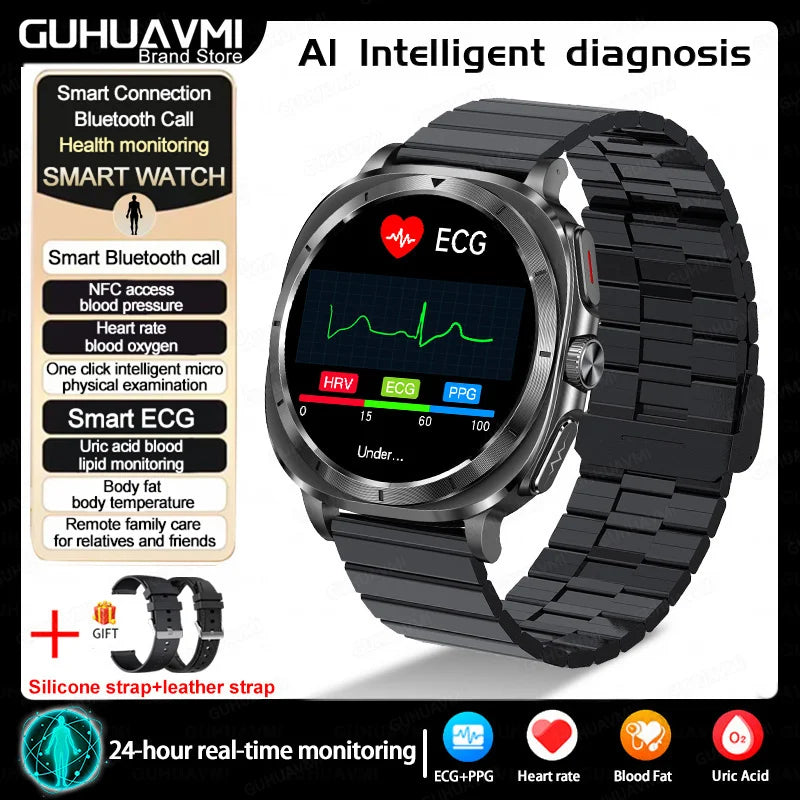 2025New HOT Nursing Grade Health Watch Uric Acid Blood Pressure Blood Oxygen Body Analysis Body Fat Smartwatch ECG+PPG Clock Men