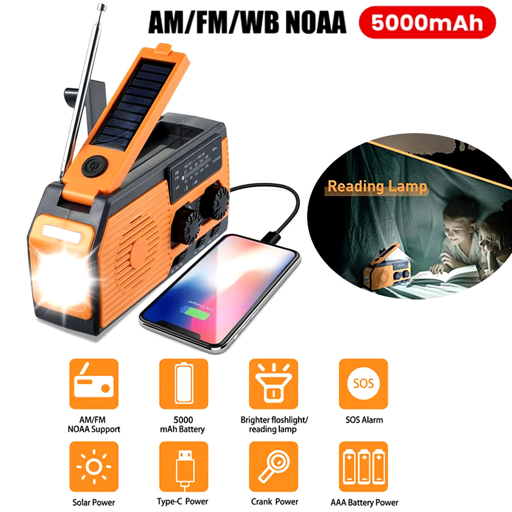 LOTOTG Portable Emergency Solar Power Radio Hand Crank Charging AM/FM Weather Radio Led Reading Flashlight Bank Phone Charger