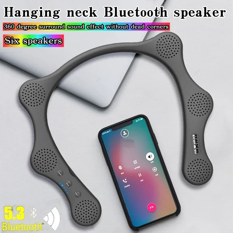 Wearable Wireless Neckband Bluetooth Speaker Speakers Home Outdoor 6 Full Range Horn Music Player Surround Sound Super Boom Box