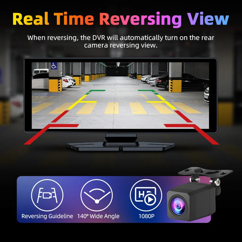 7"/10.26" 4K Dash Cam Wireless Carplay Android Auto 350° Rotating Lens Car DVR GPS Navigation Dashboard Video Recorder Bluetooth
