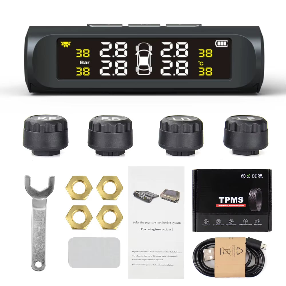 Intelligent TPMS Solar Tyre Pressure Monitoring System Parking Sensors for Cars Temperature Tire Air Pressure Gauge