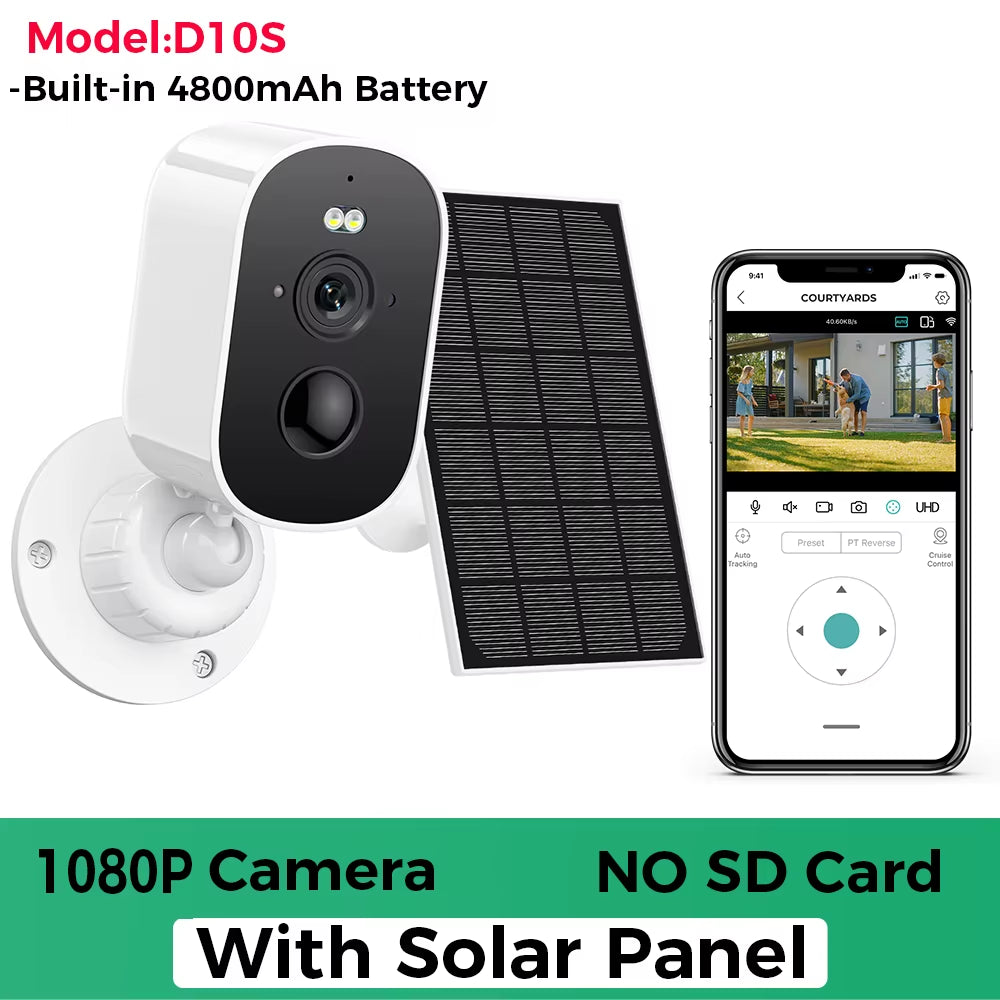 1080P Wifi Camera Solar Outdoor Wireless Battery Powered Bullet Security Camera PIR Motion Alarm Cloud Storage Two Way Audio