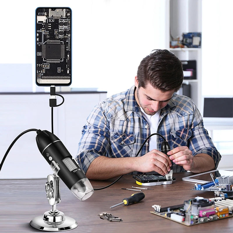 1600X 3In 1 Digital Microscope Camera Portable Electronic Microscope for Soldering LED Magnifier Type-C USB Charge Magnifier