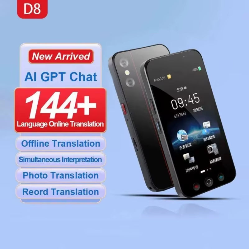D8 Intelligent WIFI Translator Offline 18 Languages Online 144 Languages Photo Translation AI Voice Translation Device with APP