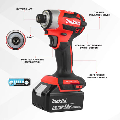 18V Cordless Impact Driver LXT BL Brushless Motor Electric Drill Wood/Bolt/T-Mode 180 N·M Rechargeable Power Tools DTD173