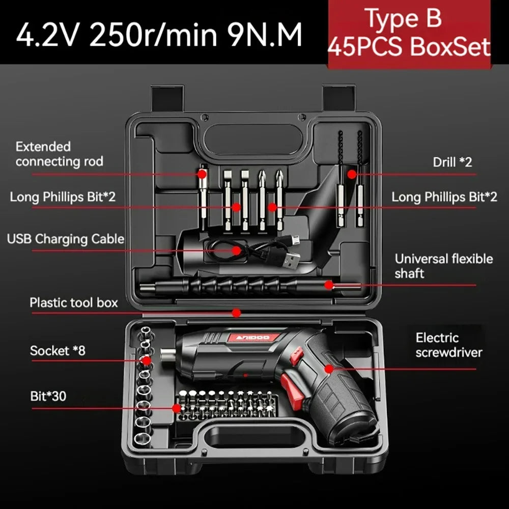 Small and Powerful Battery Screwdriver Rechargeable 4.2V 6Nm 1300Mah 250Rpm Screwdrivers Electric Screw Driver Screwdriver Set